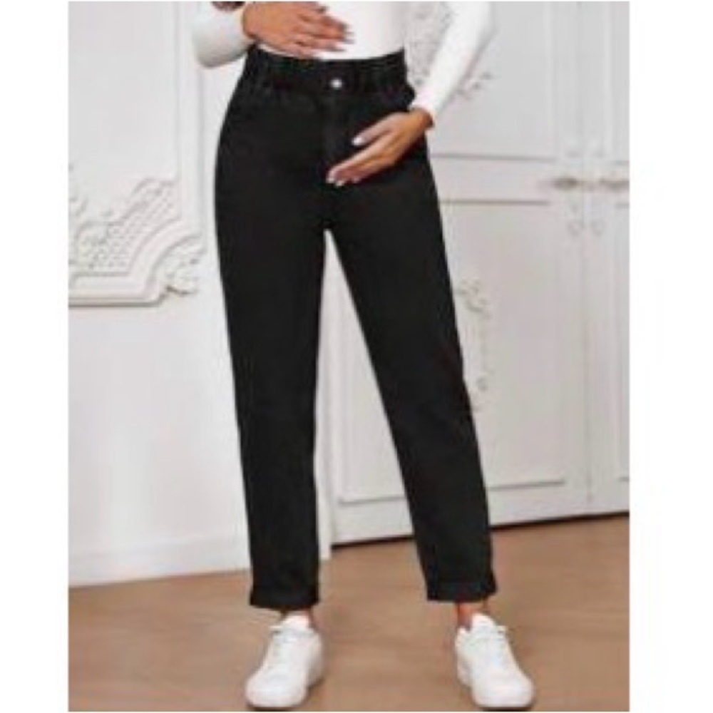 SHEIN Black Paper bag Waist Tapered Maternity Jeans
